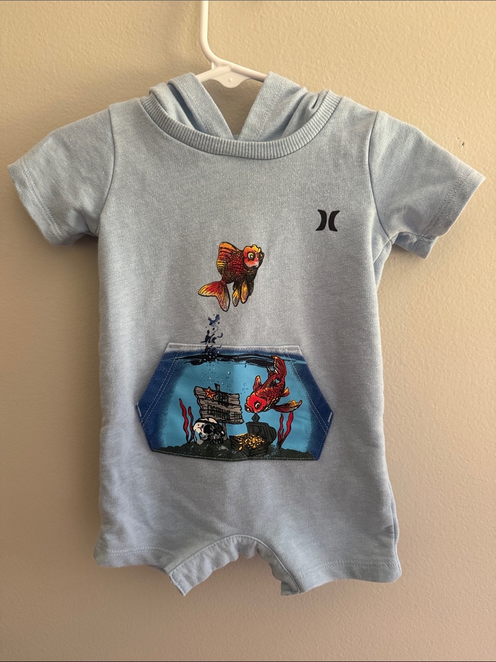 Light Blue Infant Romper with Colorful Goldfish Graphic